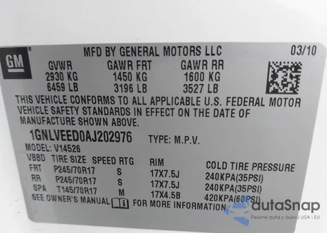 2010 Chevrolet Traverse Ls from USA, damaged, VIN 1GNLVEED0AJ202976